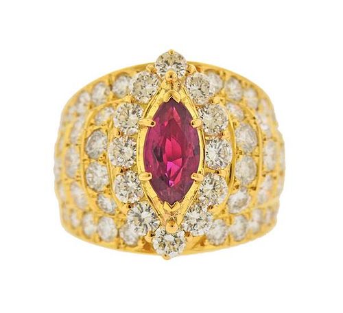 18k Gold Diamond Ruby Ring 