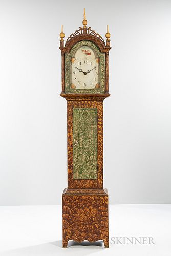 Paint-decorated Pine Wooden Works Tall Case Clock