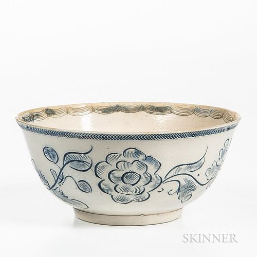 Staffordshire Scratch Blue Decorated Salt-glazed Stoneware Bowl