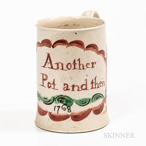 Staffordshire Enamel-decorated Salt-glazed Stoneware Half-pint Mug