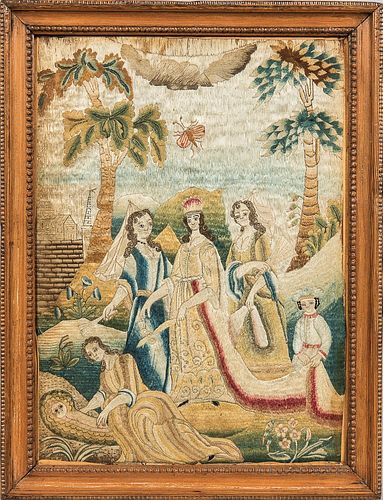 Early English "Moses and Jochebed" Needlework Picture