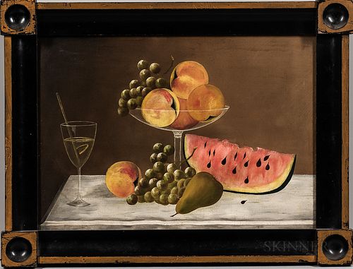 American School, Late 19th Century      Still Life with Fruit in a Compote and a Cocktail