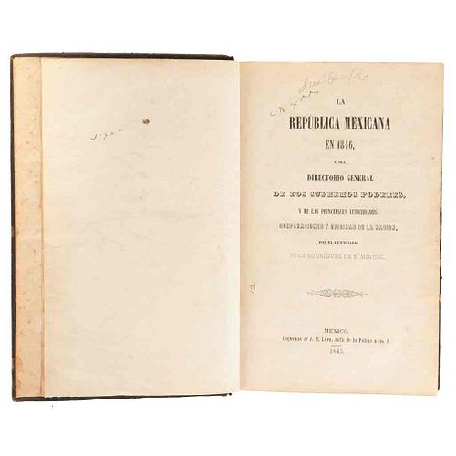 Rodríguez de San Miguel, Juan. La República Mexicana en 1846. México: Imprenta de J. M. Lara, 1845. Una lámina.