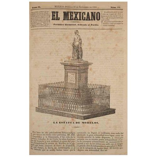 El Mexicano. Periódico Bisemanal, Dedicado al Pueblo. México, 1865 - 1866. 2 tomos en un vol. Núms. 1 - 95 discontinuos. 10 tablas.