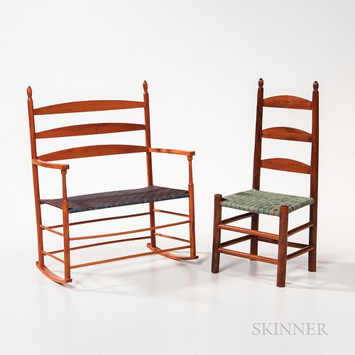 Shaker Miniature Rocking Settee and Miniature Chair