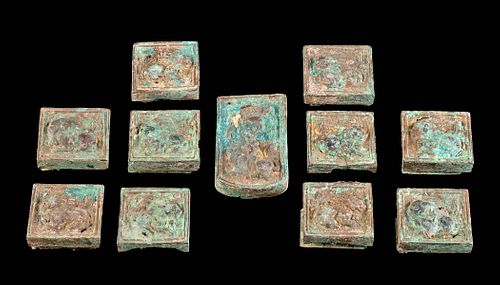 11 Chinese Tang Dynasty Gilt Bronze Belt Components