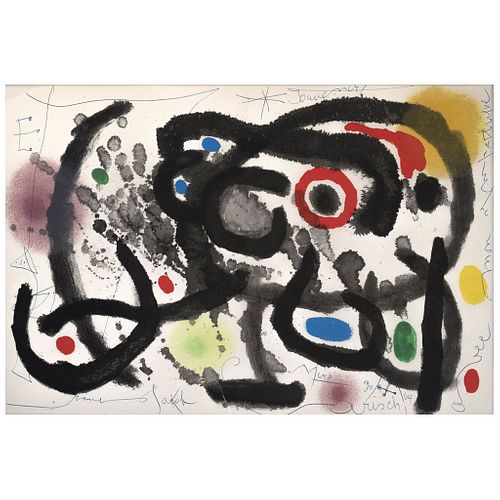 JOAN MIRÓ, From the binder Derrière le Miroir-Joan Miró: Céramique Murale Pour Harvard,1961,Signed,Intervened lithography,14.5 x 21.6" (37 x 55 cm)