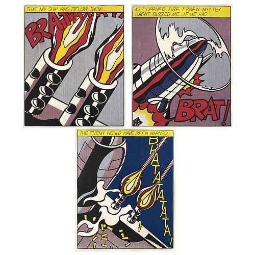 ROY LICHTENSTEIN, As l opened fire, 1966, Signed, Serigraphies without print number, triptych, 24 x 19.2" (61 X 49 cm) each, Pieces: 3