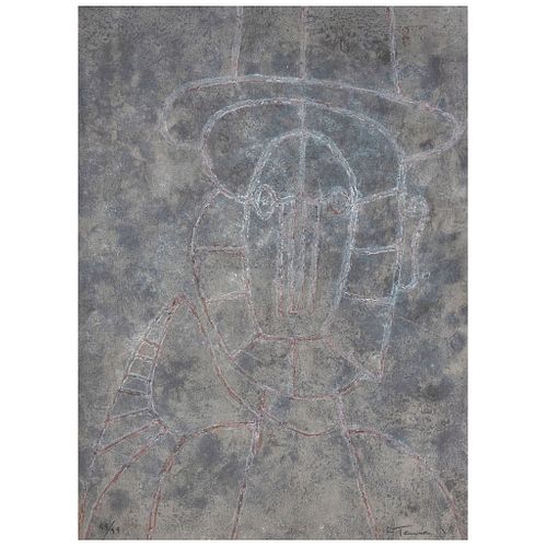 RUFINO TAMAYO, Cabeza en fondo gris, 1979, Signed, Etching 99 / 99, 29.9 x 22" (76 x 56 cm)