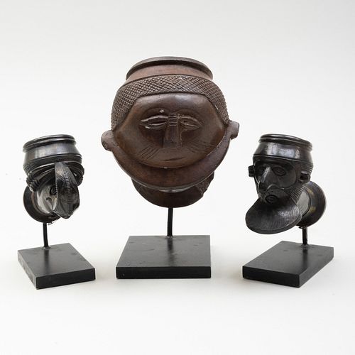 Three Democratic Republic of the Congo Pottery Pipe Bowls, Bayaka  