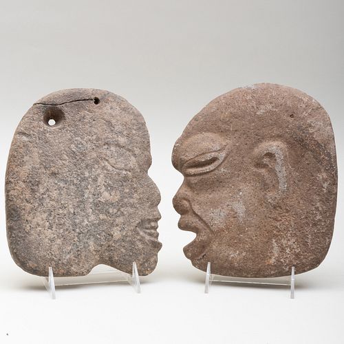 Two Mayan Stone Relief Hachas