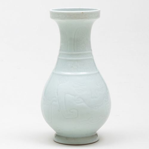 Chinese Porcelain Archaistic Vase with Incised Toatie Mask Decoration