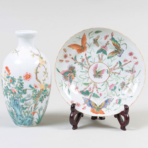 Chinese Famille Rose Porcelain Vase and a Plate