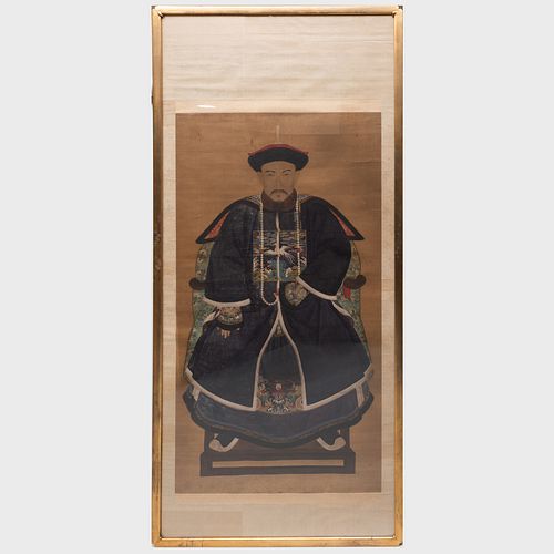 Large Chinese Ancestor Portrait of a Seated Official