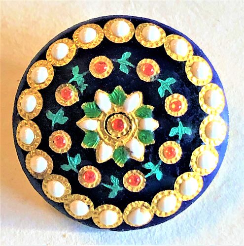 1 18TH CENTURY FOIL IMBEDDED & ENCRUSTED ENAMEL BUTTON