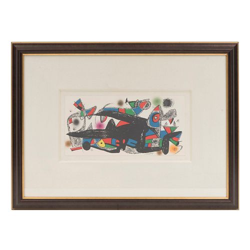 Joan Miró. De la Serie Miró Escultor No. 4, 1974-1975. Firmada en plancha. Litografía sin número de tiraje. Con certificado. 20 x 40 cm