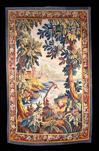 18th C. French Aubusson Verdure Tapestry Bird in Woods