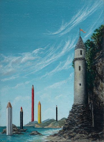 Fanny Brennan (Am/Fr. 1921-2001)     -  "Castle with Pencils" 1981   -   Oil on board