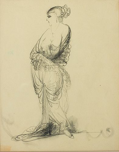 Carl Sprinchorn (Am. 1887-1971)     -  Lady at the Opera, c. 1914   -   Graphite on paper