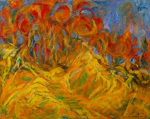 David Von Schlegell (Am. 1920-1992)     -  "Hillside in Autumn"   -   Oil on masonite, framed