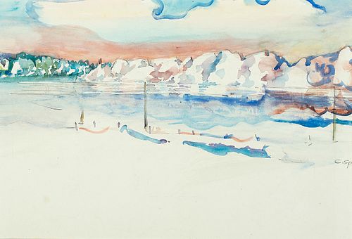 Carl Sprinchorn (Am. 1887-1971)     -  Winter River- Sweden, 1931   -   Watercolor on paper