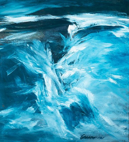 Alan Gussow (Am. 1931-1997)     -  "Night Surf" 1961<R>   -   Oil on masonite
