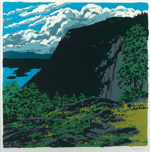 Neil Welliver (Am. 1929-2005)     -  "Maiden's Cliff" 1973   -   Silkscreen on paper, framed under glass