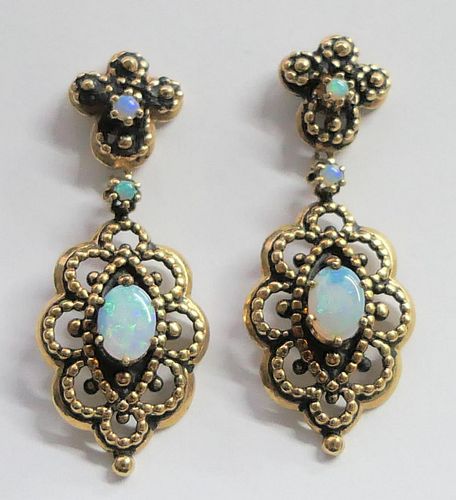 VICTORIAN STYLE 14KT Y GOLD AND OPAL EARRINGS