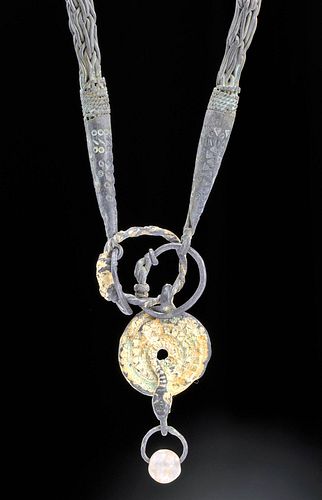 Viking Silver, Gilt Silver, & Quartz Necklace - 151.1 g