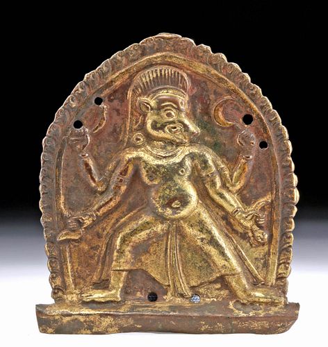 16th C. Nepalese Gilded Bronze Plaque - Vajrayogini