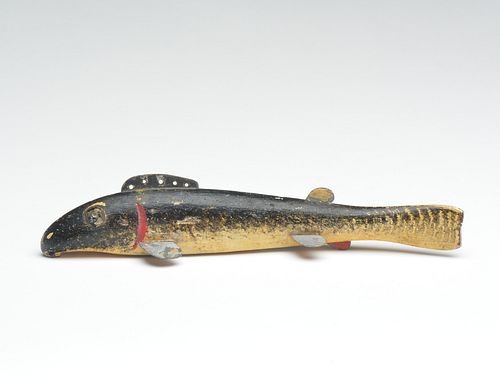 Black sucker fish decoy, Oscar Peterson, Cadillac, Michigan, 1st half 20th century.
