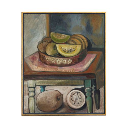 Juan. Bodegón con calabazas. Signed and dated 2004. Mixed technique on canvas. Framed.