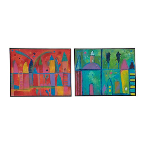 Lupercia. Pueblo. Diptych design. Signed and dated 02. Framed.