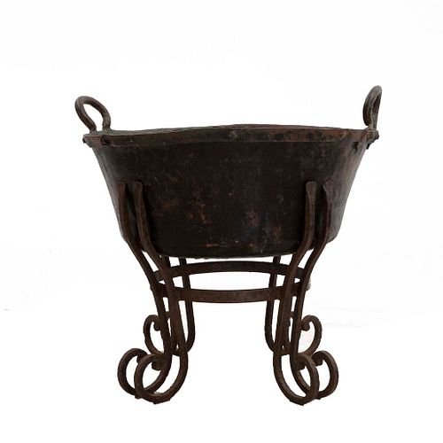 Billycan. 20th century. Made in metal. Ironwork handles and base. 36.2 x 37.4" (92 x 95 cm)