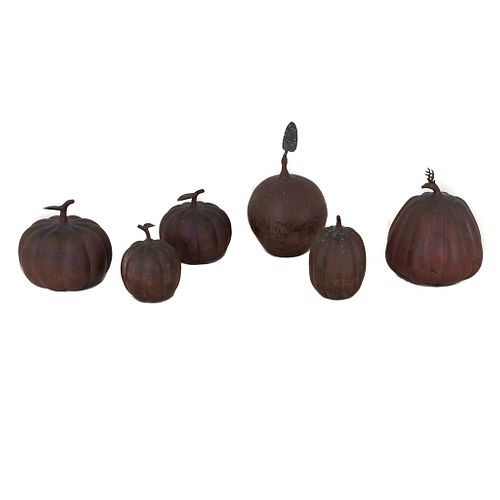 Set of 6 decorative pumpkins. 20th century. Made in metal.