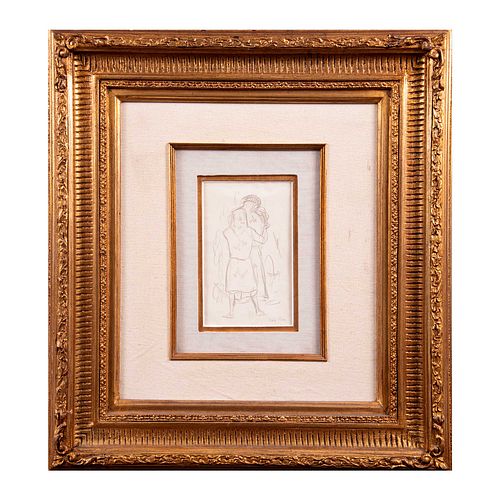 Diego Rivera  El abrazo. Circa 1930. Firmada. Dibujo a lápiz sobre papel. Enmarcado. Con certificado de autenticidad.