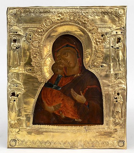 A Russian Icon with silver oklad of the Virgin and Child  - Moscow 1827