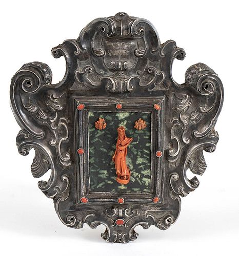An italian coral carving with silver frame - Naples 1757