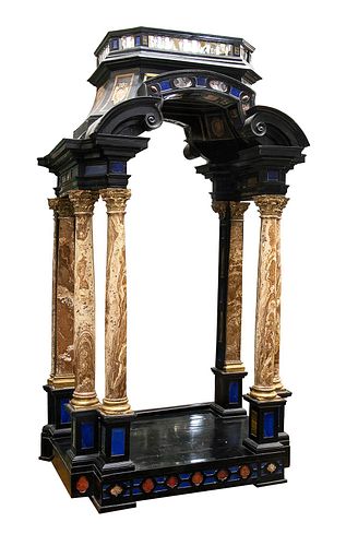 <br>A pietra dura and eboized table cabinet - Rome or Florence, late 18th Century