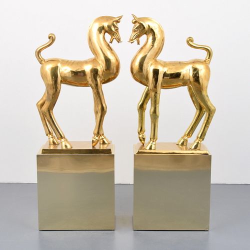 Pr of Large Brass Horse Sculptures, Manner of Maison Jansen