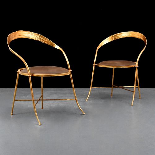 Pair of Gilt Metal Chairs, Manner of Rene Drouet