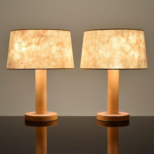Pair of Peter Marino Leather Lamps, Manner of Paul Dupre-Lafon