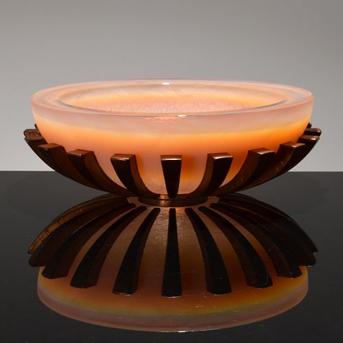Large George Bucquet Glass "Ribbed Bowl" Sculpture