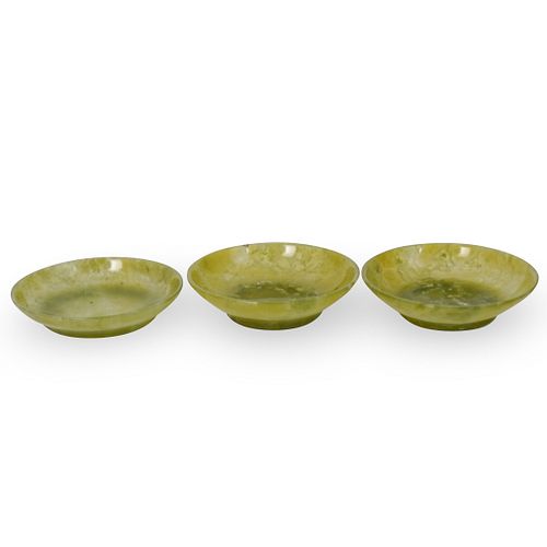 (3 Pc) Antique Chinese Jade Carved Mini Bowls