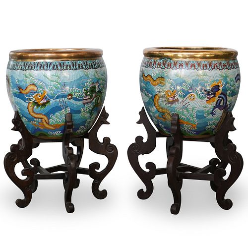 Pair of Chinese Cloisonne Fish Bowls