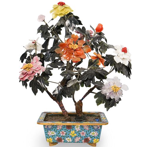 Jade Trees with Cloisonne Planter