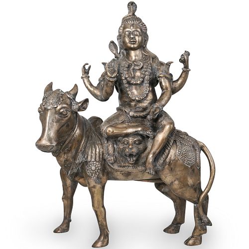 Indian Vishnu on Ox SIlvered Bronze