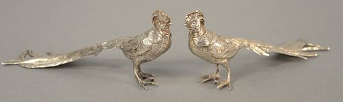 Pair silver pheasants with removable heads, ht. 3 3/4", lg. 8", 7 t.oz. .