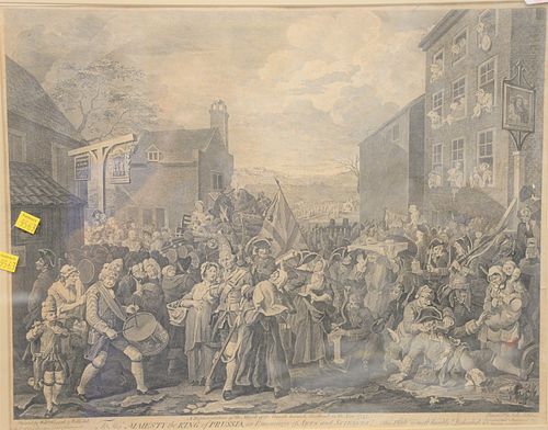 William Hogarth copperplate engraving "To His Majesty the King of Prussia an Encourager of Arts and Sciences", by William Hogarth, sight size 17 1/4" 
