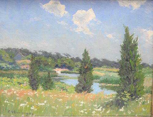 Charles Albert Burlingame (1860 - 1930) oil on canvas, landscape with stream, signed 'C.A. Burlingame' lower left, 8" x 10".